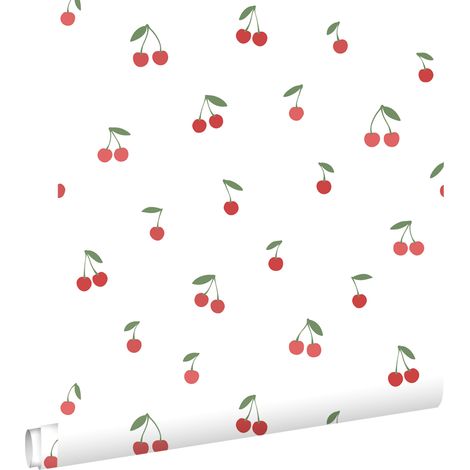 papier peint cerises blanc et rouge - ESTAhome