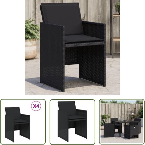 The Living Store Chaises de jardin lot de 4 avec coussins noir résine tressée - Chaise De Jardin - Fauteuil De Jardin - Mobilier De Jardin - Résine Tressée - Rotin Synthétique (1/5)