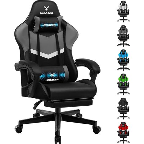 Gaming Stuhl Fußstütze Lendenkissen 150kg Grau (1/5)
