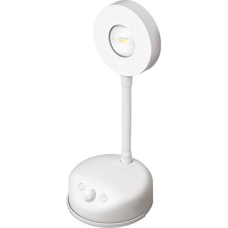 Projecteur sans fil à piles avec détecteur de mouvement, lampe œil-de-chat LED, petite applique murale avec projecteur, orientable jusqu'à 360 degrés. (blanc) (1/4)