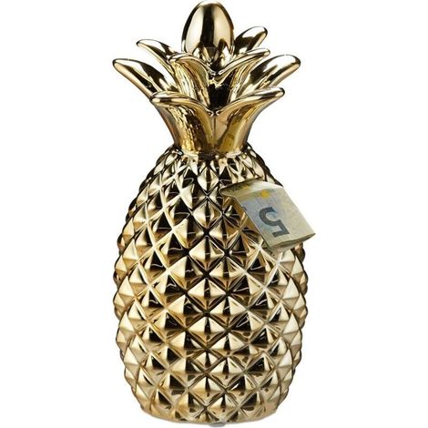 Tirelire Ananas doré, Cochon déco Boite économies épargnes pièces Monnaies Bouchon, HxD 24 x 10,5 cm, Or (1/5)