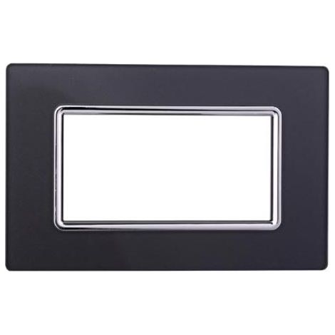 Ettroit Plaque compatible Bticino Livinglight 4 modules verre graphite acier foncé - LN84410