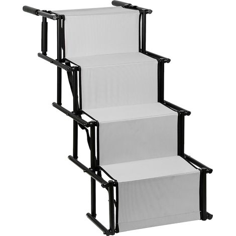 Rampe légère pour chiens avec cadre métallique pliable et fond antidérapant pour escaliers pour voitures SUV et lits hauts Gris clair (1/5)