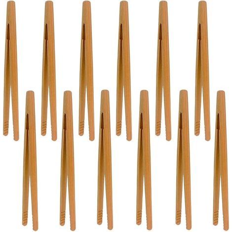 Lntyq Pinces en Bambou,12 Pcs Pinces de cuisine en bambou Pince grille-pain Pince à toasts Pinces à pain de bois,Pour Barbecue,Buffet,Pain,Steak (1/5)