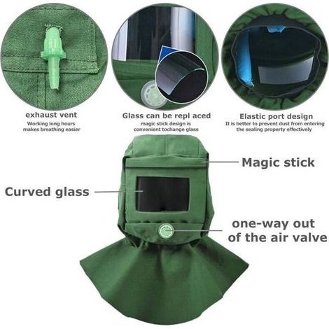 Cagoule de sablage, protection faciale, anti-poussière, coupe-vent, châle en toile, coupe-rayures, résistant à la chaleur, protège-cou (1/5)