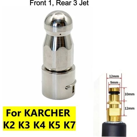 (KC 1-3) Embouts de buse de débouchage haute pression pour nettoyeur haute pression de canalisations Karcher série K/Lavor/Bort/WAP, à fixer directement sur le tuyau d'arrosage. (1/5)