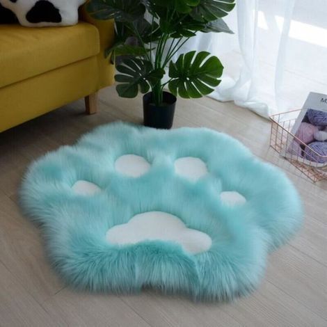 Tapis Shaggy De Modèle De Patte De Chat, 70 X 70 CM, Bleu&Blanc (1/2)