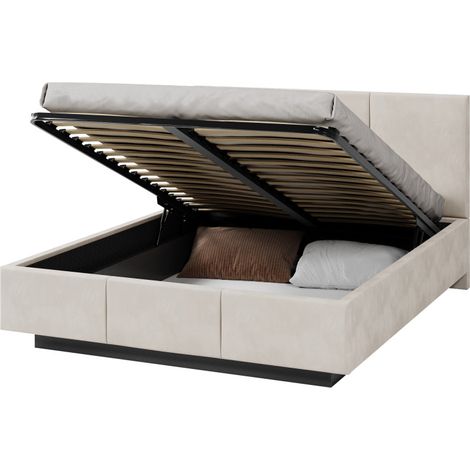 Lit coffre Aveiro 120 x 200 cm avec sommier à lattes relevable Crème (1/5)