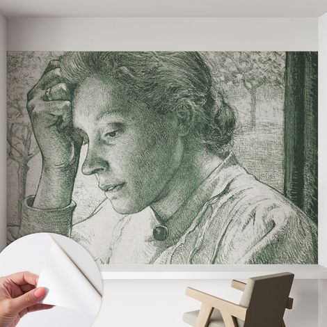 Selbstklebend Tapete modern - Wanddeko für Küche - Klebefolie Wand - luxus Look Nachdenkliche Frau 152x104 cm