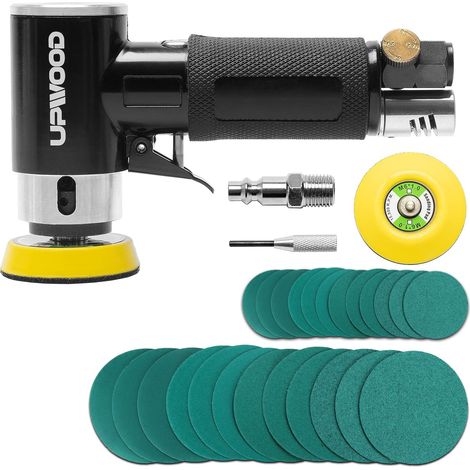 Mini ponceuse pneumatique avec tampons 2 pouces 3 pouces, mini ponceuse pneumatique 25mm/50mm pour le nettoyage de peinture de carrosserie automobile avec 24pcs de papier de verre vert (1/5)