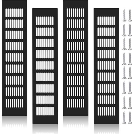 4 x 80 x 400 mm Black Aluminium Ventilation Grille with Screws for Ventilation of Cabinets and Bedrooms (1/5)