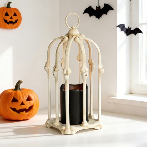 1 piece of Halloween bone birdcage lantern. Simulated LED electronic candles, desktop decorations in haunted house and secret room (1/5)