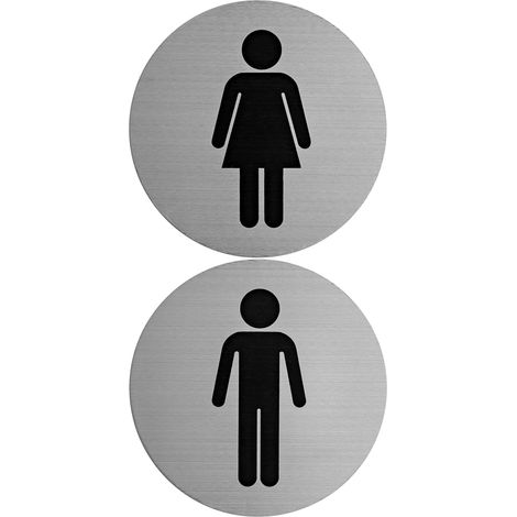 Panneau indicateur "WC Femmes Hommes", 2 pcs, Ø 100 mm, Design 3, plaque en Aluminium de 0,8 mm d'épaisseur, panneau à coller, panneau de toilettes pour invités, Toilet Sign (1/5)