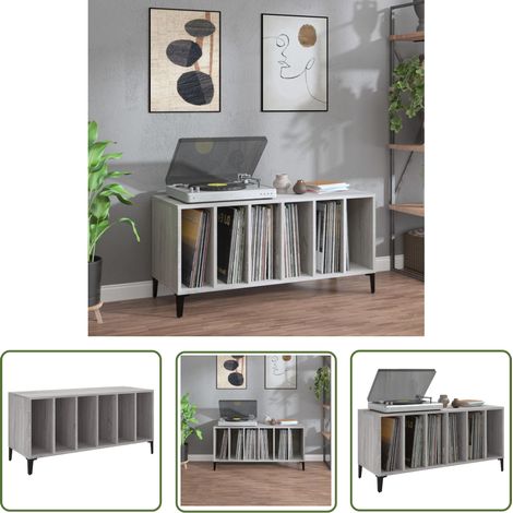 The Living Store Armoire à disques sonoma gris 100x38x48 cm bois d'ingénierie - Meuble À Disques - Armoire Vinyle - Rangement Musique - Étagère Disque - Support Tournivelle (1/5)