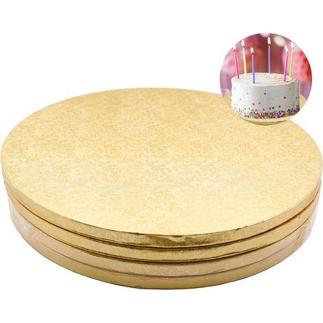 Juego de 4 bandejas redondas para pasteles - 12 mm x 30 cm - Reutilizables - Para transportar pasteles y tartas - Dorado (1/5)