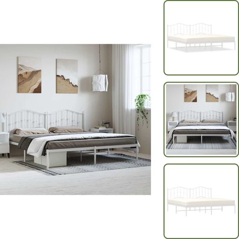 Bettgestell mit Kopfteil Metall Weiß 193x203 cm - Metallbettfundament - Doppelbettgestell - Weißes Bettgestell - Boxspringrahmen - Bettrahmen (1/5)