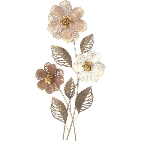 Decoración de pared para colgar estampado de hojas y flores metal rosa/dorado 46x6x88 cm DEC05093