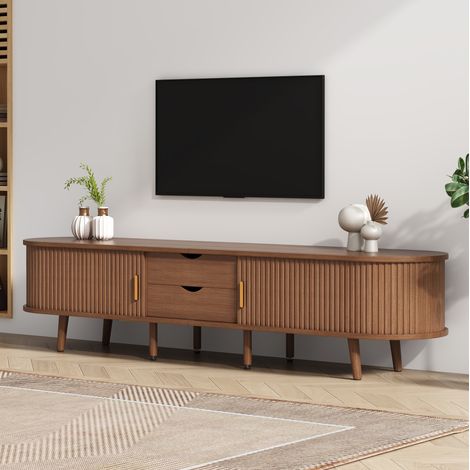 TV Lowboard (170x40x42 cm), mit Doppelschublade und Schiebetüren, MDF, Walnuss (1/5)