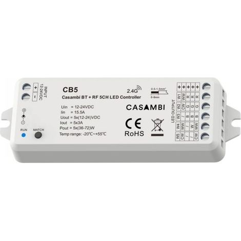 Led Dimmer Bluetooth APP Casambi, RF 2.4GHz, 5 in 1 Per Striscia Led Mono Colore CCT RGB RGBW RGB+CCT 12V 24V 5CHX3A, 0-100%