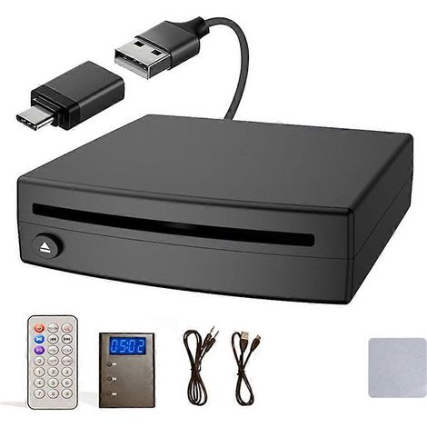 Lecteur CD externe via port USB, lecteur CD universel pour voiture/camion avec adaptateur audio intégré. (1/5)
