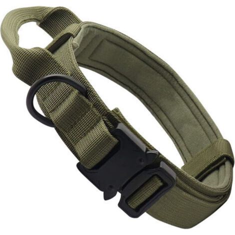 Collier de Chien Tactique avec Poignée de Commande Collier Réglable Militaire en Nylon, Boucle en Métal, Rembourré pour Chiens de Taille Moyenne, Entraînement de Chasse/Extérieur (Vert-XL) (1/5)