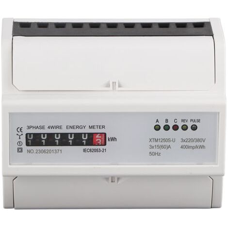 1 compteur électrique électronique triphasé numérique 220 V/380 V, 4 fils, 7 broches, montage sur rail DIN, 15 (60) A