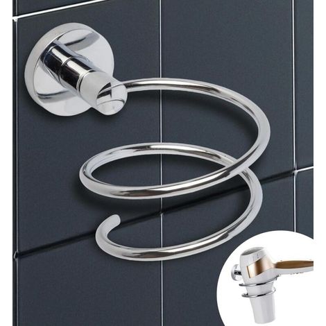 Wandmontierter, silberfarbener Haartrocknerhalter, modernes Design, bohrfreie Montage, für Badezimmer (1/5)