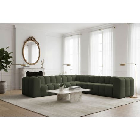 Ecksofa Designersofa SOLVIE in Stoff Tiffani Grün Seite Universal