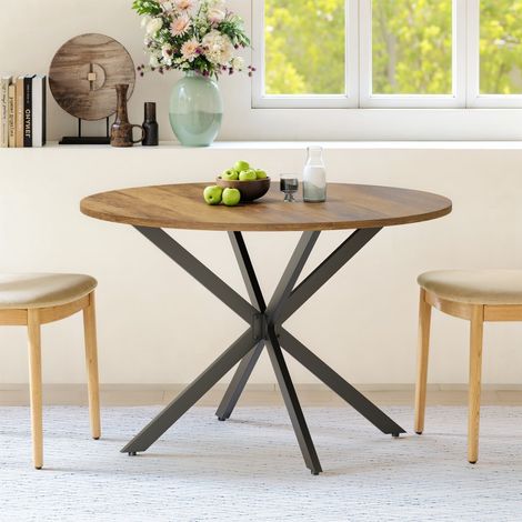 Tavolo da pranzo rotondo - Ø 120x76 cm - Tavolo da cucina in stile casa di campagna con gambe a X - Marrone retrò e nero (1/5)
