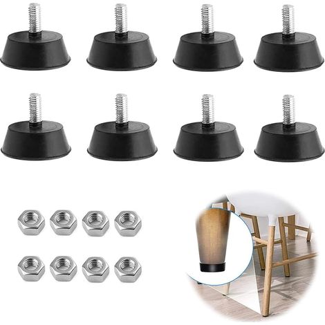 Pieds de Nivellement Meuble Réglable 8 Pièces M6 X 32MM Pieds de Meubles en Caoutchouc avec Vis Acier Inoxydable Protège Noir Pied de Table Chaise Ajustable pour Tables Chaises Canapés Armoire (1/5)