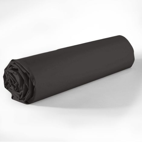Drap housse coton uni 90 x 190 cm Passion anthracite (1/3)