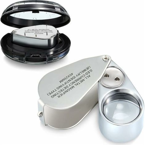 Loupe 40X Loupe de Bijoutier Illuminée en Métal Loupe de Bijoux Loupe de Bijoux de Poche Pliable avec LED et Lumière UV pour Inspection de Bijoux et Monnaie (1/5)