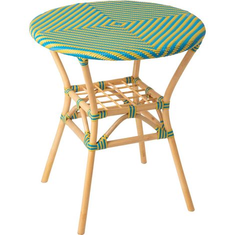 Table à Manger en Rotin "Geo" 75cm Jaune & Bleu