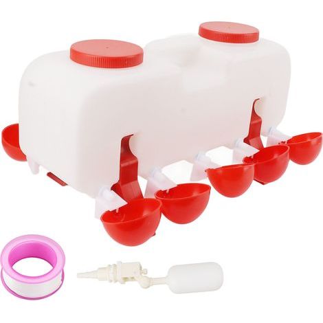 Abreuvoir Automatique pour Volaille 10 L avec 10 Bols, Conception à Double Rangée, Réservoir de Grande capacité, Flotteur de Contrôle de L'Eau, Support intégré, Fond de Tranchée, (1/5)
