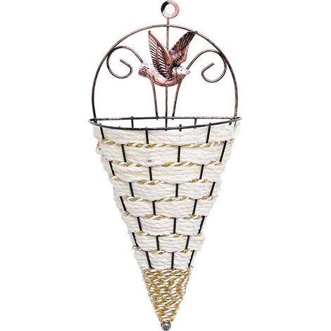 Cesta de mimbre para flores - Cesta colgante de ratán - Decoración de pared para jardín - Material natural hecho a mano - 14x30cm - Blanco (1/5)