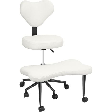 FLASIDU - Chaise de bureau - Chaise à jambes croisées, design ergonomique avec repose-pieds pivotant à 360°, hauteur réglable, 70 × 80 × 102 cm - Blanc (1/5)