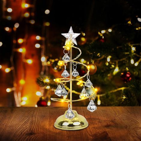 Weihnachtsdekorationen, Geschenke, LED-beleuchteter Weihnachtsbaum, Kristallornamente, Nachtlicht (Golden) (1/4)