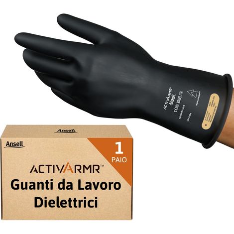 Ansell ActivArmr Guanti Dielettrici per Elettricisti, Classe 0 (Tensione fino 1000V), Protezione per Lavori Elettrici, Lattice di Gomma Isolante, 28cm, Nero, Taglia M (1 Paio) (1/5)