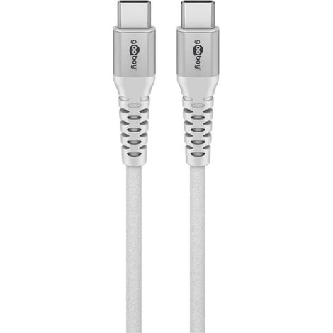 goobay 70195 Cable de carga rápida USB C 60W 20V / 3m / Cable textil extremadamente robusto/Cable de carga de 480 Mbits USB C/Cable de carga rápida Samsung USB C/Cable textil blanco