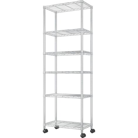 1 - Étagère de rangement - Étagère métallique - 6 tablettes réglables avec roulettes et pieds de nivellement pour garage ou entrepôt Noir 60x35x185cm