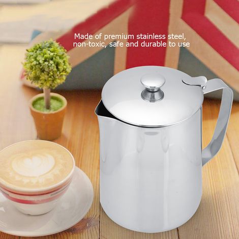 Kaffeetasse aus Edelstahl, Milchkännchen mit Deckel für Latte Macchiato und Kaffeekunst (1500 ml) (1/5)