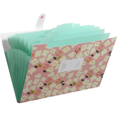 Organiseur de documents personnel, organiseur de documents de type accordéon, décoré d'un élégant motif floral, adapté à une utilisation à l'école et en voyage d'affaires.