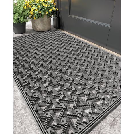 Paillasson d'Entrée Antidérapant Drainant 48.5x75 cm Gris Tapis caoutchouc profil drainant, résistant, entrée propre, dépoussiérage, lavable, porche, patio, jardin, garage (1/5)