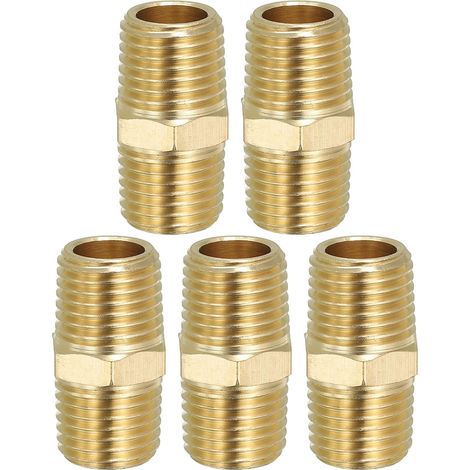 Raccord de Tuyau Hexagonal En Laiton Massif, Adaptateur Filetage, Lot 5, 1/4" Npt X 1/8" Npt, Connecteurs Ligne D'Eau Mâles - NPT x (1/5)