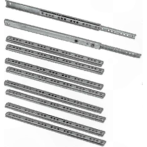 Coulisses à billes zinguées, 5 paires (10 pièces), rails de tiroir 17mm x 278mm, glissières métalliques pour mouvement fluide (1/4)