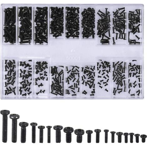 500 Pièces Kit de Vis, Vis à Tête Fraisée, Vis Micro de Kits D'outils de Réparation pour la réparation Ordinateur, Eyewear, montre, bijoux, facile à porter, M1.2 M1.4 M2, Noir (1/4)