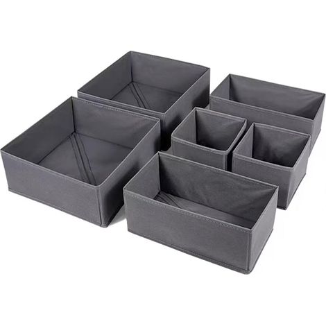 Set di sei organizer per cassetti da toeletta, contenitore pieghevole, scatola portaoggetti per vestiti, calze, cravatte, reggiseni, cosmetici, camicie (grigio) (1/3)