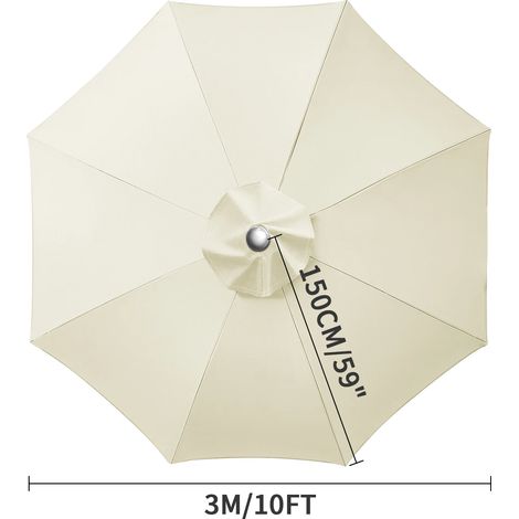 (Beige, 8 nervures, 3M) Toile de rechange pour auvent de parasol, imperméable, résistante aux intempéries et aux UV. (1/5)