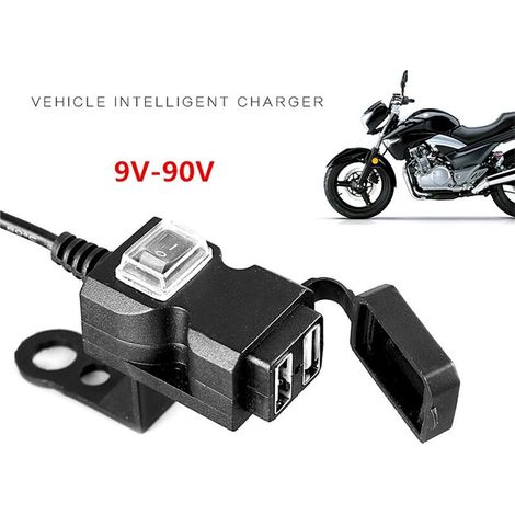 Adattatore caricabatterie da manubrio per moto da 12 V impermeabile, adatto per GPS e lettori MP4, con due porte USB e una presa per la ricarica del telefono cellulare.