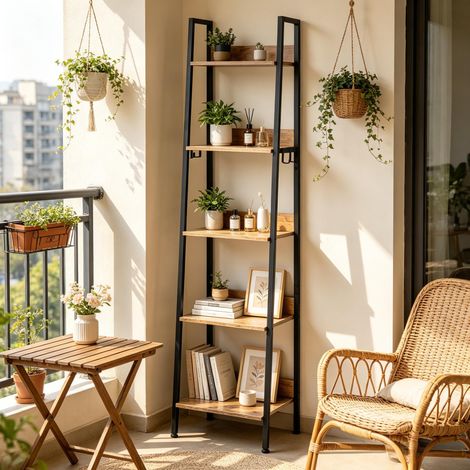 Étagère de Rangement en Escalier Ouverte, Bibliothèque sur Pied, Meuble de Rangement pour Salle de Bain et Salon